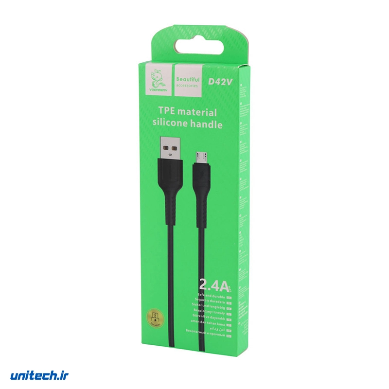 کابل میکرو یو اس بی فست شارژ 2.4 آمپر دنمن D42V طول 1 متر4